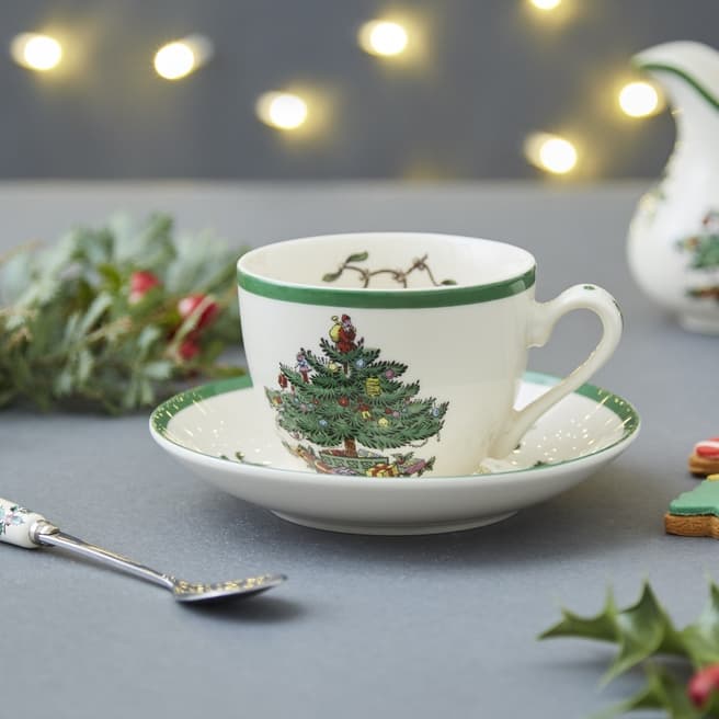 Spode Set of 4 Christmas Tree Tea Cups Saucers