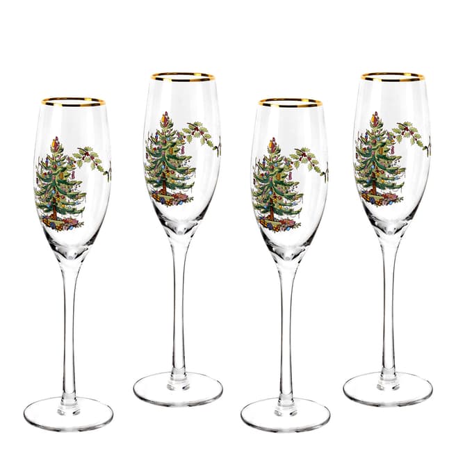 Spode Set of 4 Christmas Tree Champagne Flutes