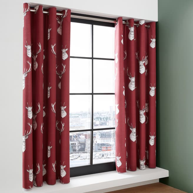 Catherine Lansfield Munro Stag Check 168x183cm Curtains, Red