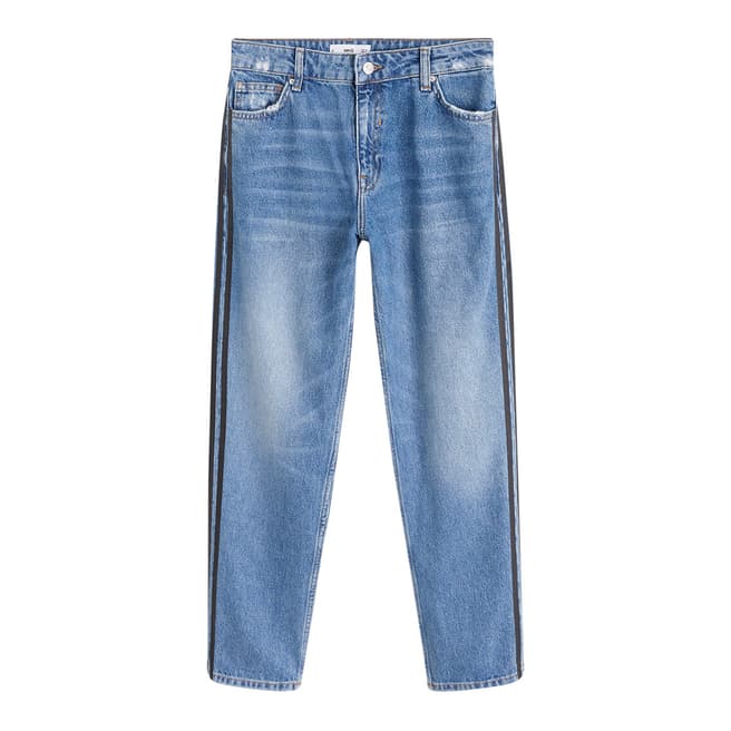Mango Medium Blue Contrasting Trims Straight Jeans