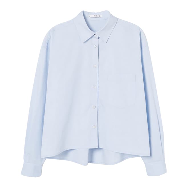 Mango Sky Blue Cropped Cotton Shirt