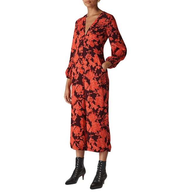 WHISTLES Red/Multi Juana Silk Jumpsuit