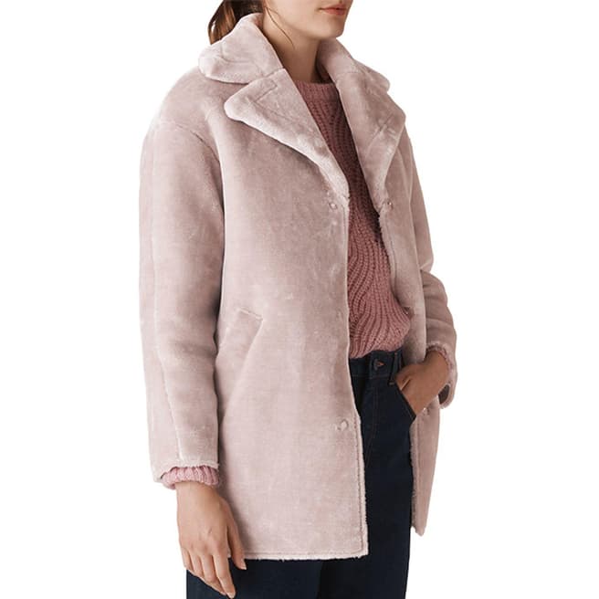 WHISTLES Lilac Faux Fur Cocoon Coat