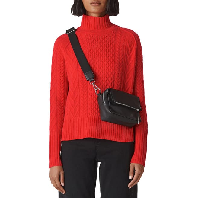 WHISTLES Red Cable Funnel Wool Jumper