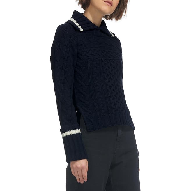 WHISTLES Navy Cable Wool Jumper