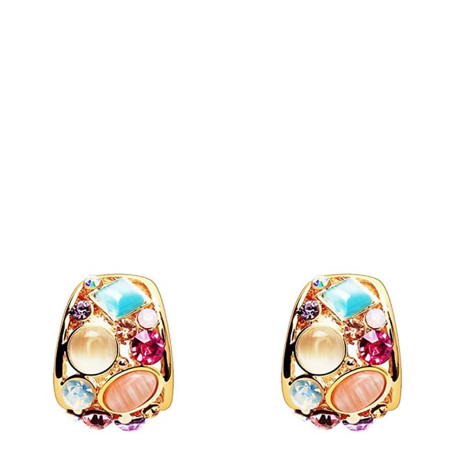 Liv Oliver 18K Gold Plated Multi Shape Gemstone Huggie Earrings