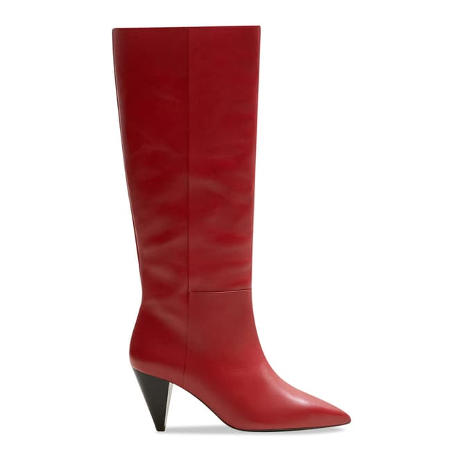 Mango Red Conical Heeled Knee Boot