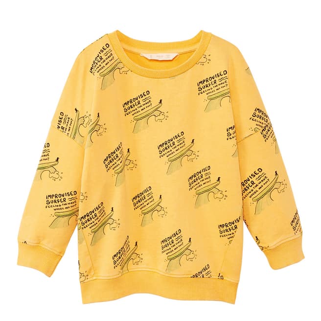 Mango Boy's Yellow Surf Printed Sweatshirt