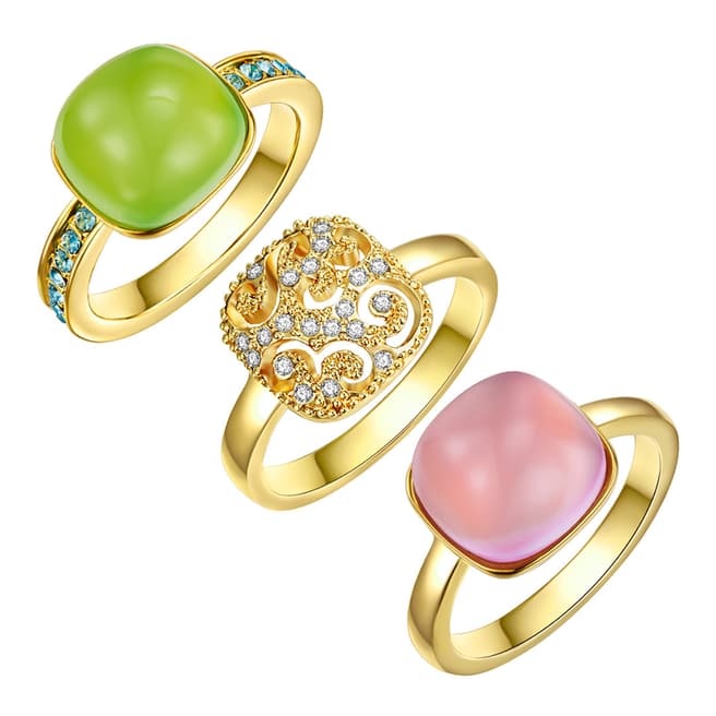 Saint Francis Crystals Gold/Green/Pink Crystal Ring Set