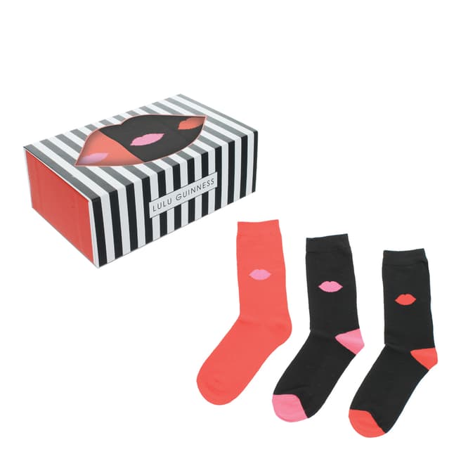 Lulu Guinness Red/Black Lips Print Socks Gift Box