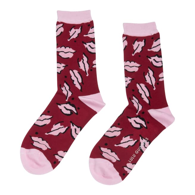 Lulu Guinness Red/Pink Lips Print Socks