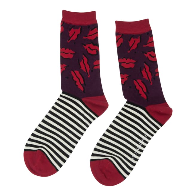 Lulu Guinness Red Lips/Stripe Print Socks
