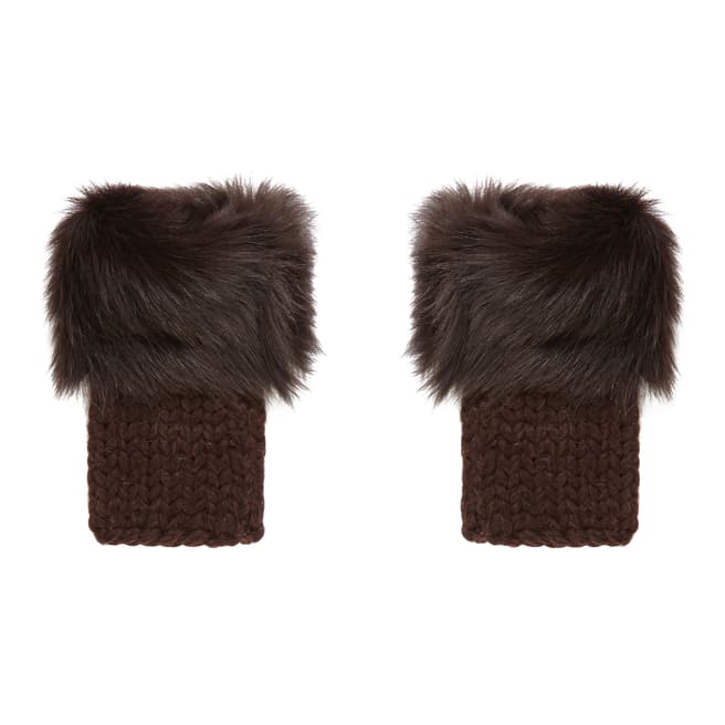 Gushlow & Cole Brown Shearling and Hand Knit Mittens