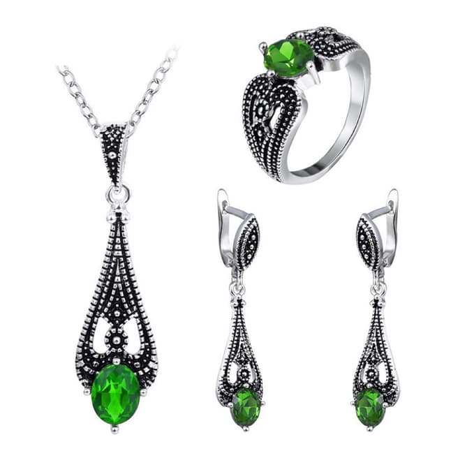 Ma Petite Amie Retro Emerald Necklace, Earrings And Ring Set with Swarovski Crystals