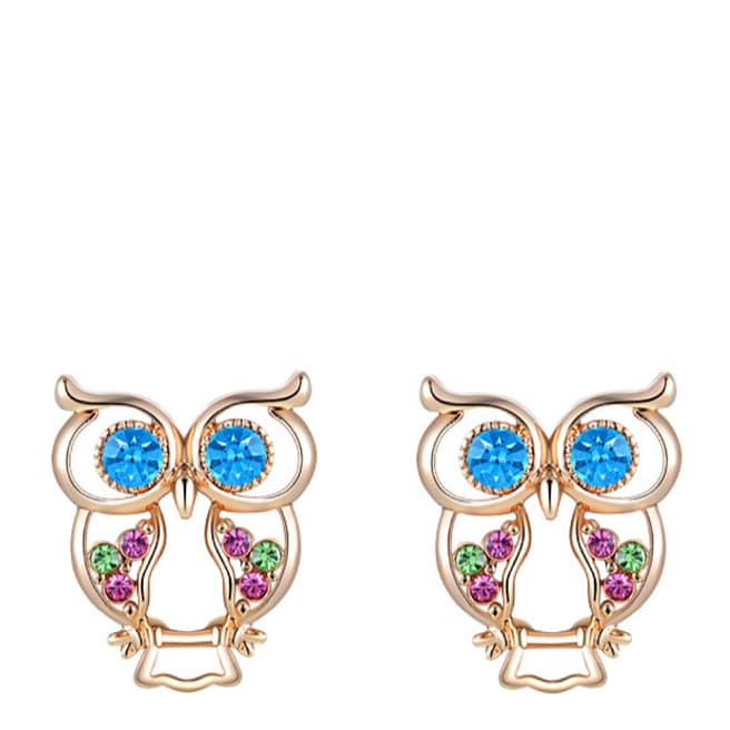 Ma Petite Amie Rose Gold Multi Owl Earrings with Swarovski Crystals