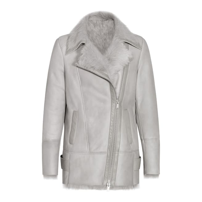 Reiss Grey Nicole Shearling Leather Jacket