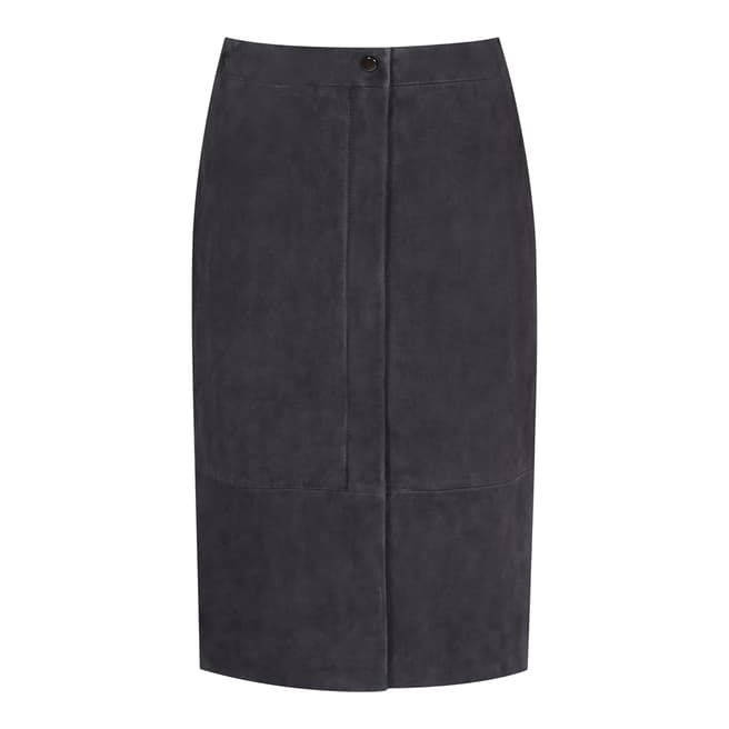 Reiss Navy Bea Suede Leather Skirt
