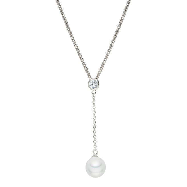 Pearls of London White/Silver Pearl Drop Necklace