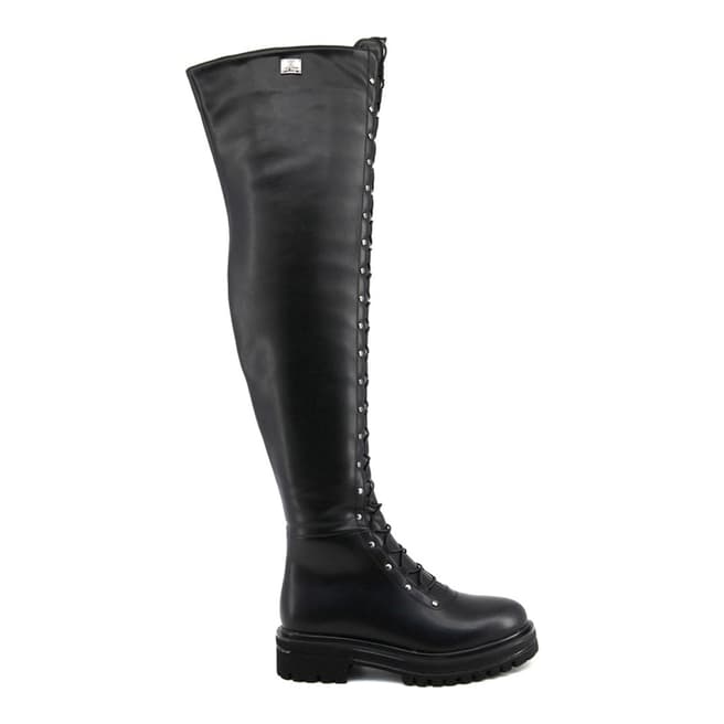 Laura Biagiotti Black Lace Up Over The Knee Boot