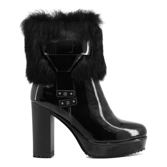 Laura Biagiotti Black Fluffy Patent Ankle Boot
