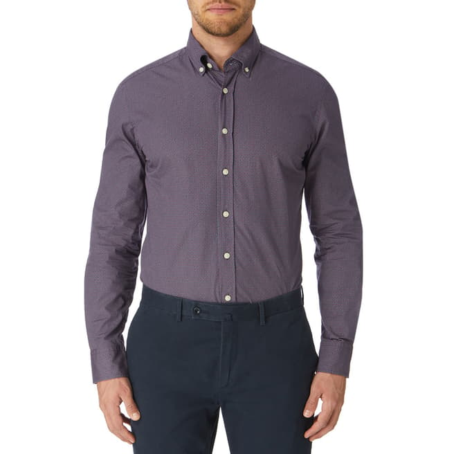 Hackett London Purple Printed Slim Fit Cotton Shirt
