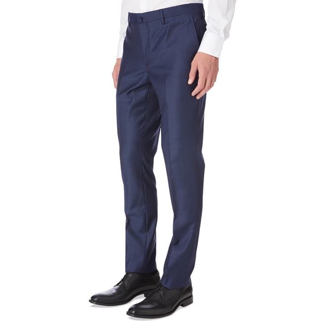 Hackett London Blue Sharkskin Slim Wool Suit Trousers