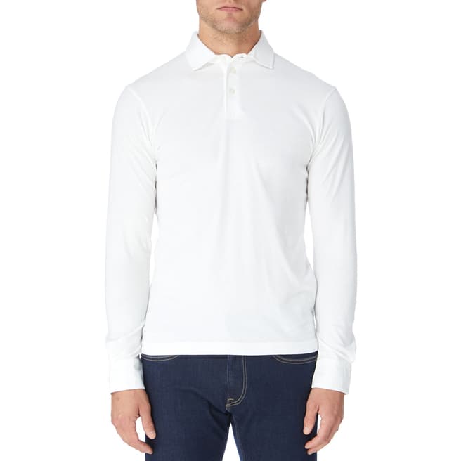Hackett London White Long Sleeve Cotton Polo Shirt