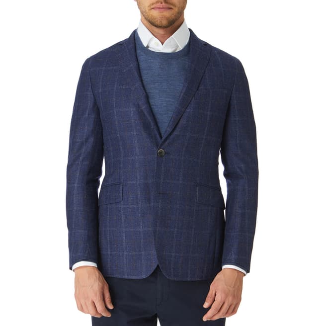 Hackett London Blue Check Light Wool Suit Jacket
