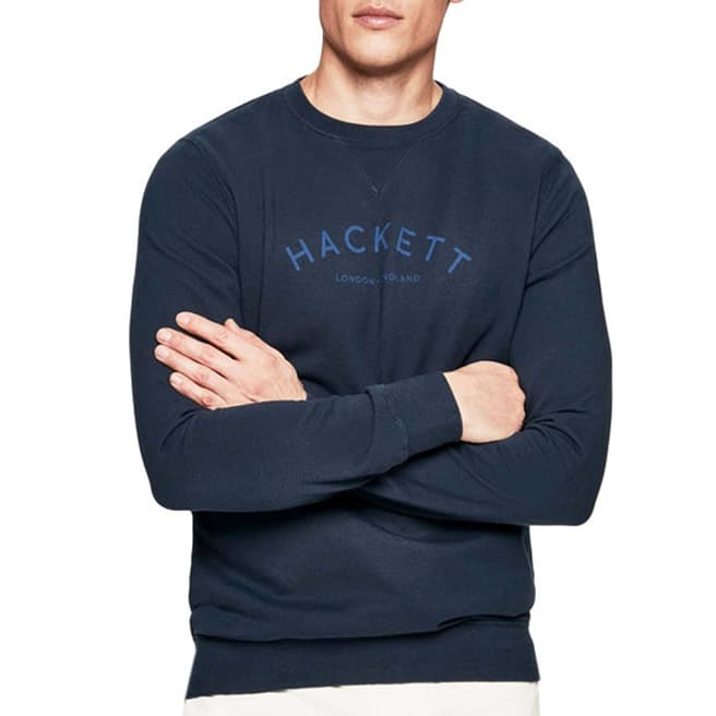 Hackett London Navy Classic Logo Cotton Blend Sweatshirt