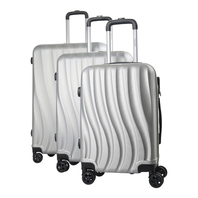 Travel One Silver 8 Wheel Dallington Suitcase Set of 3 Set of 3