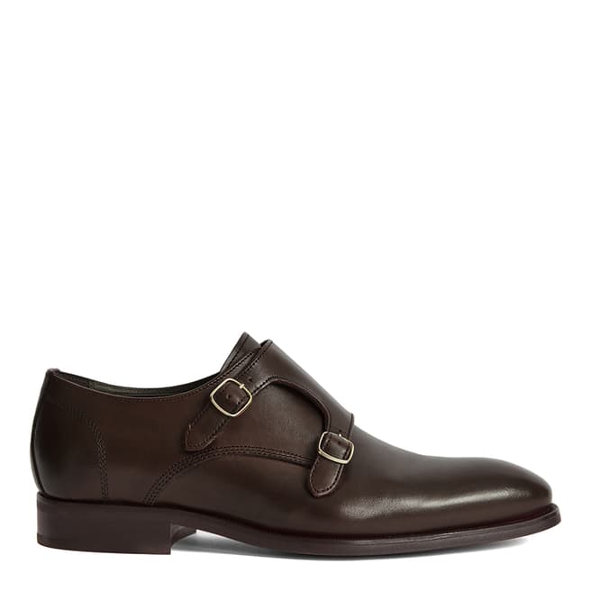 Reiss Brown Lansen Leather Monk Shoes