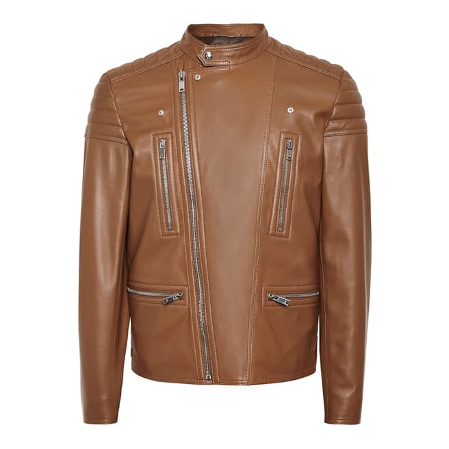Reiss Tan Sully Leather Biker Jacket