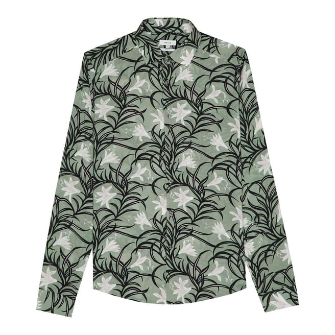Reiss Green Hemsworth Floral Print Shirt