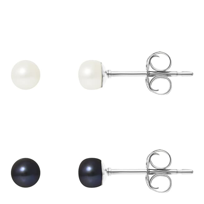 Manufacture Royale Black and White Pearl Stud Earrings Set of 2 6-7mm