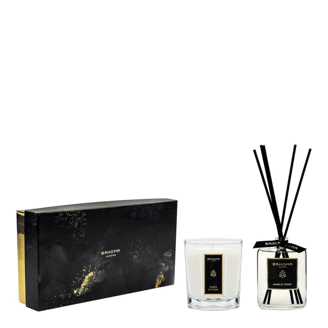 Bahoma On The Rocks Obsidian 100ml diffuser & large candle, Amber & Thyme