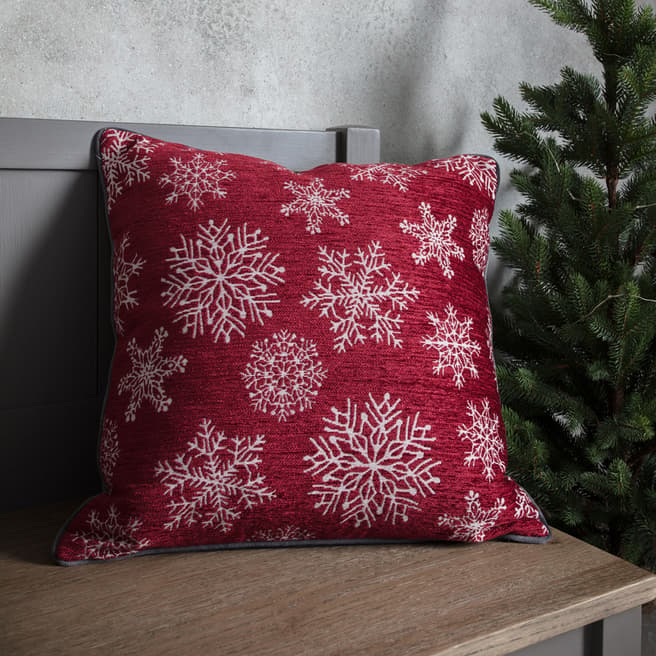 Gallery Living All Over Snowflake Chenille Cushion Red 45x45cm