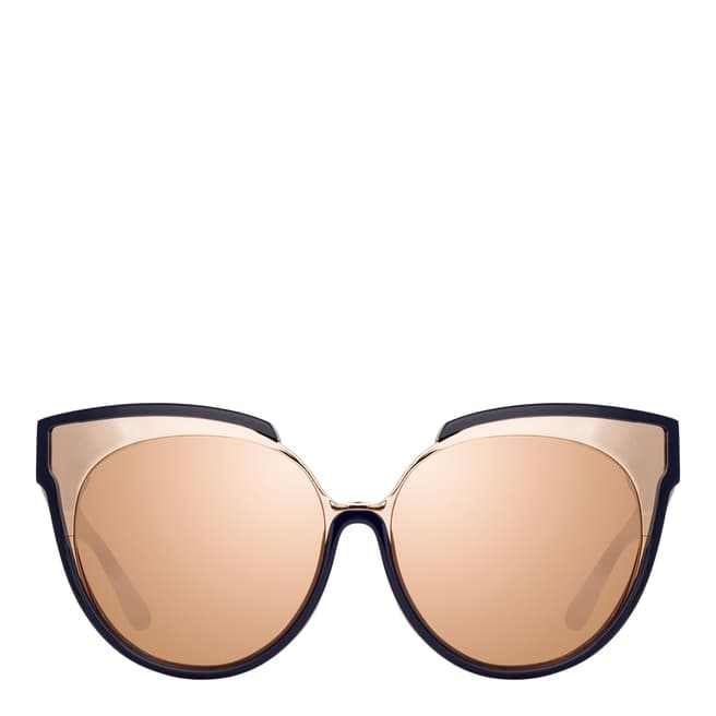 Linda Farrow Navy Rose Gold Sami Oversized Sunglasses