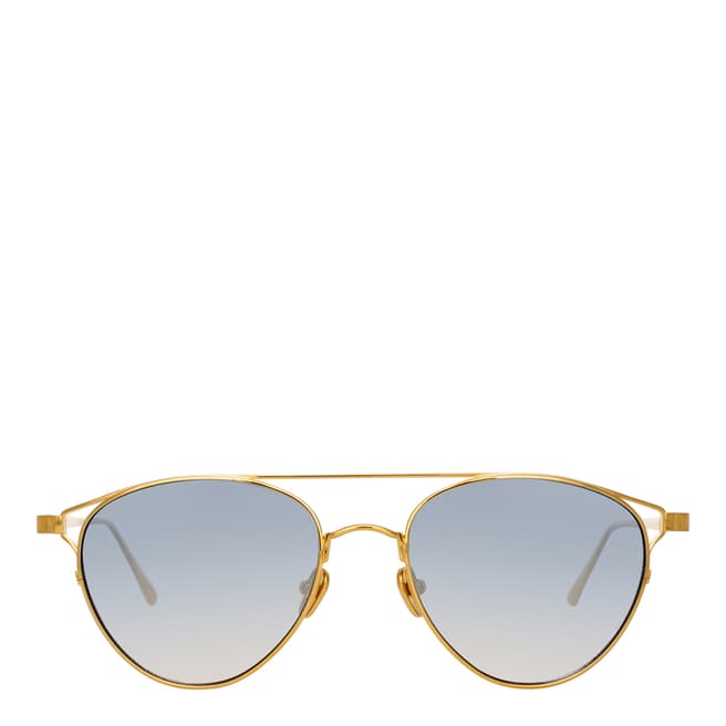 Linda Farrow Yellow Gold Navy Omar Aviator Sunglasses