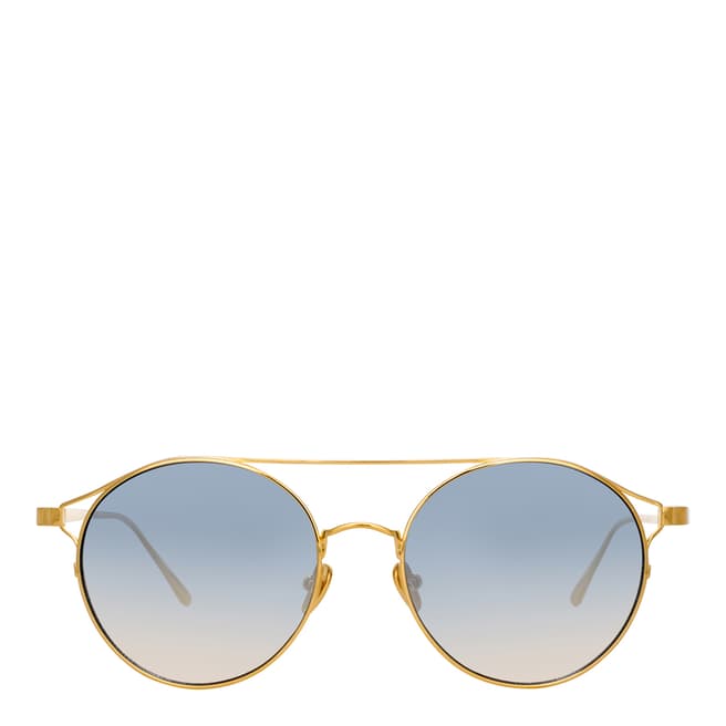Linda Farrow Yellow Gold Navy Rayan Oval Sunglasses
