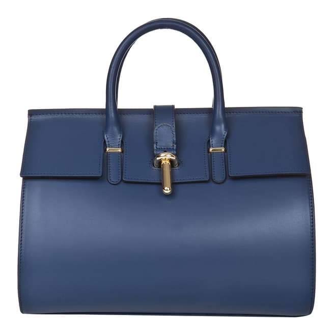 Markese Navy Leather Top Handle Bag