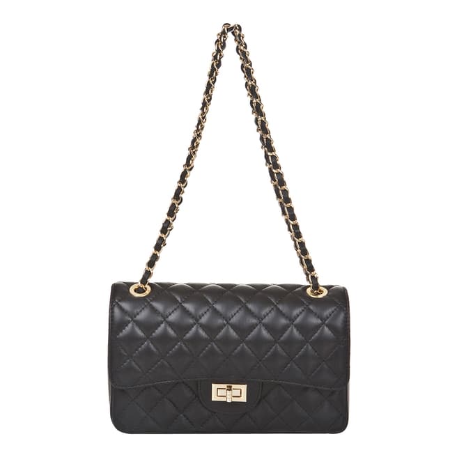 Markese Black Leather Chain Quilted Shoulder Bag