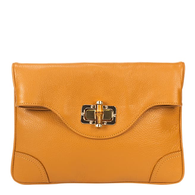 Giulia Massari Cognac Leather Clutch Bag