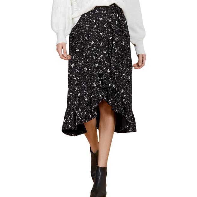 Baukjen Black &White Polka Floral Angeline Wrap Skirt