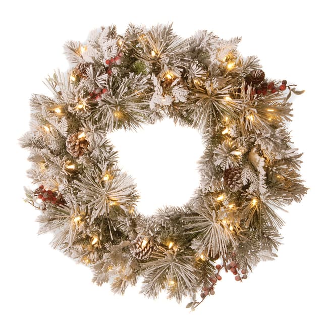 The National Tree Company Snowy Bedford Pine Wreath with Lights