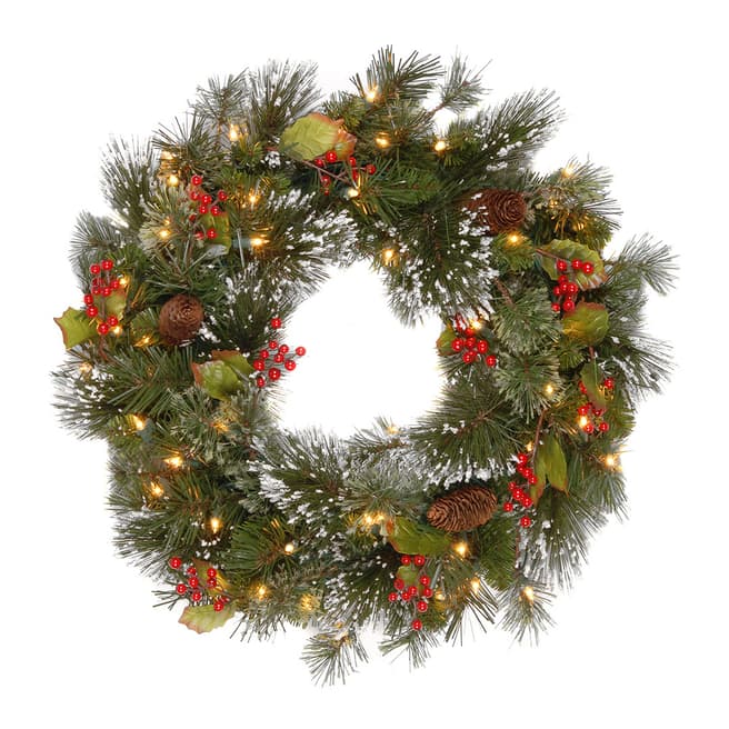 The National Tree Company Wintry Pine Cones & Berries Wreath With Lights