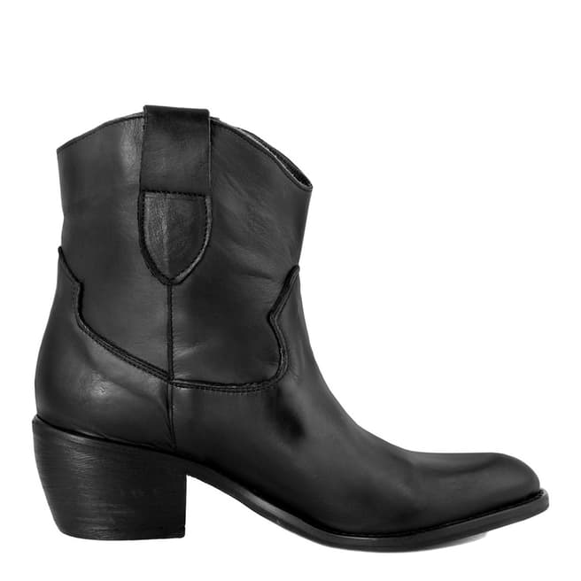 Pelledoca Black Lia Leather Cowboy Ankle Boot