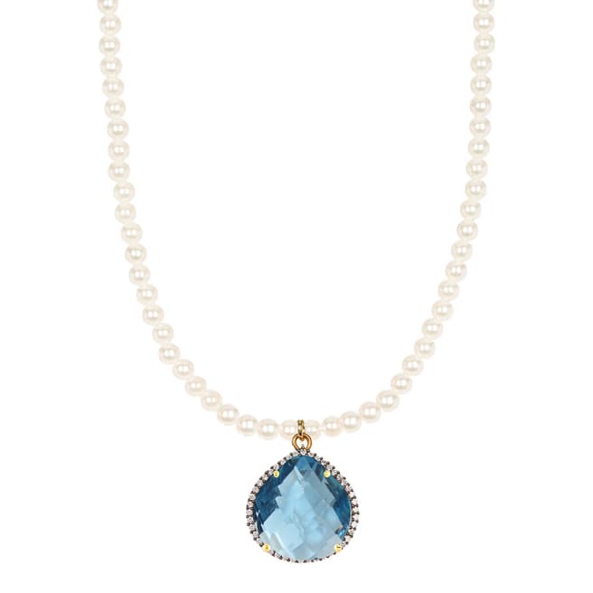 Liv Oliver 18K Gold Plated Blue Quartz CZ Pear Drop Pearl Necklace