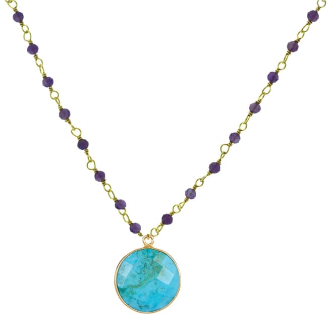 Liv Oliver 18K Gold Amethyst & Turquoise Drop Necklace