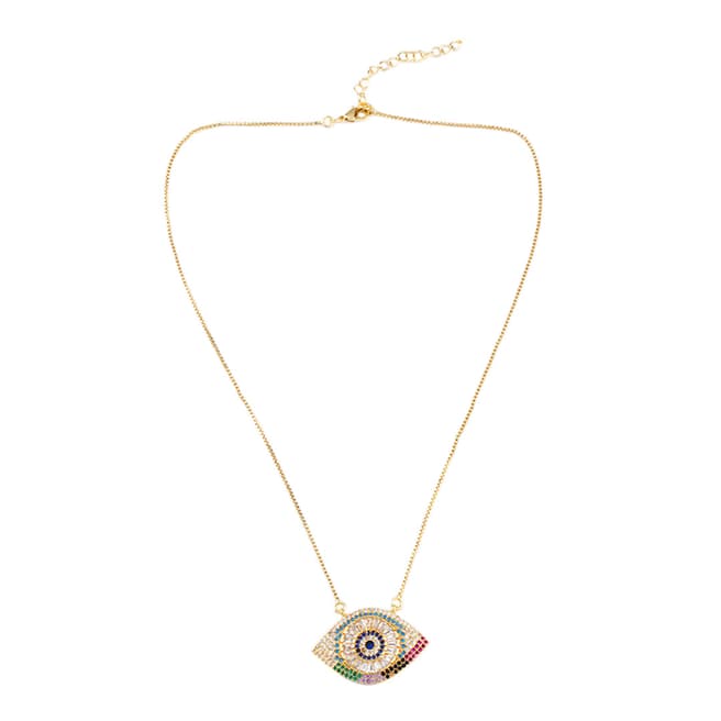 Arcoris Jewellery 18K Gold Plated Rainbow Pav'e Evil Eye Necklace