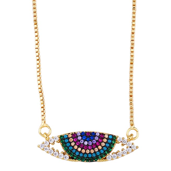 Arcoris Jewellery 18K Gold Plated Turquoise Rainbow Pav'e Evil Eye Necklace